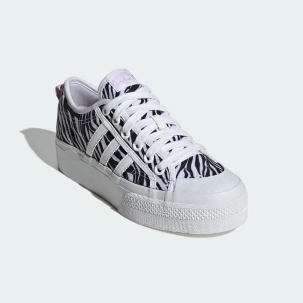 Adidas Nizza Low Top Womens Casual Platform Shoes White Black GZ9681 NEW Size 6 - Picture 5 of 10